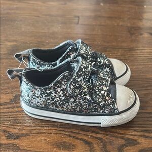Converse Kids Sneakers Toddler 6 Grey Black Glitter Walking Shoes Velcro Baby